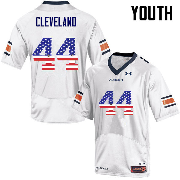 Auburn Tigers Youth Rawlins Cleveland #44 White Under Armour Stitched College USA Flag Fashion NCAA Authentic Football Jersey EXO6574DW